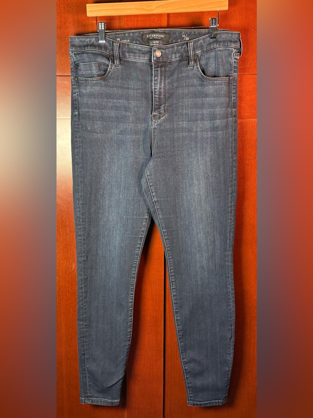 Liverpool The High-Rise Ankle Jeans Size 16/33 Blue Skinny Stretch Denim
